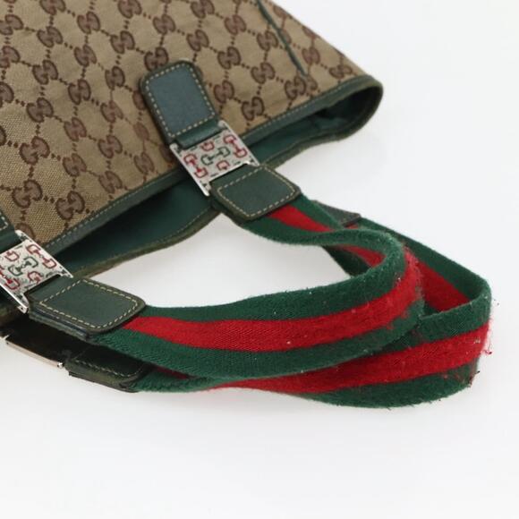 GUCCI GG Canvas Web Sherry Line Tote Bag Beige Green Red - Picture 7 of 13